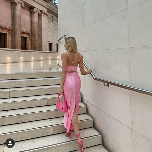 Zara Satin Effect Cut out Dress Pink NWT - Picture 7 of 9